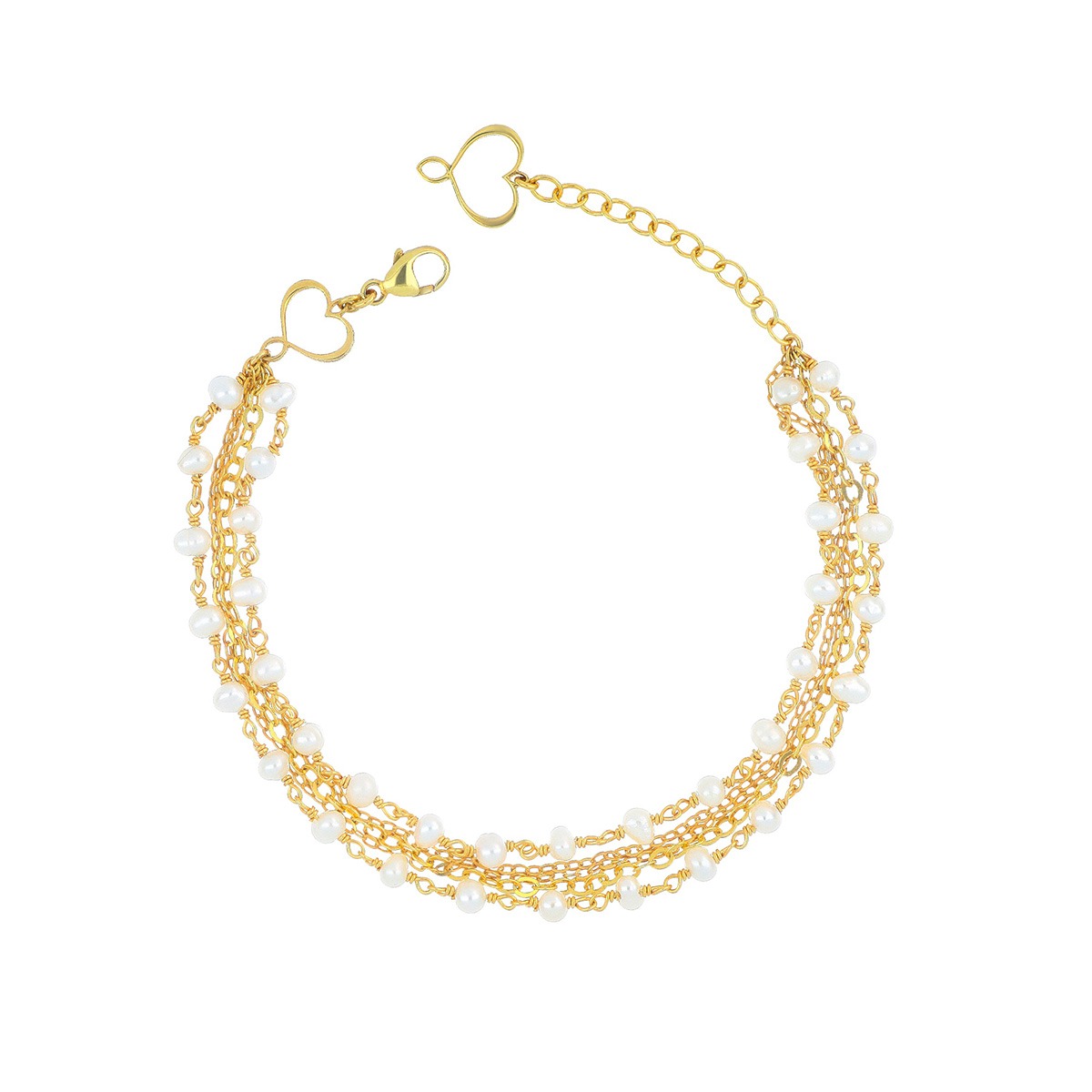 BRACCIALE 2 FILI CON ROSARIO DI PERLE BIANCHE E CATENE