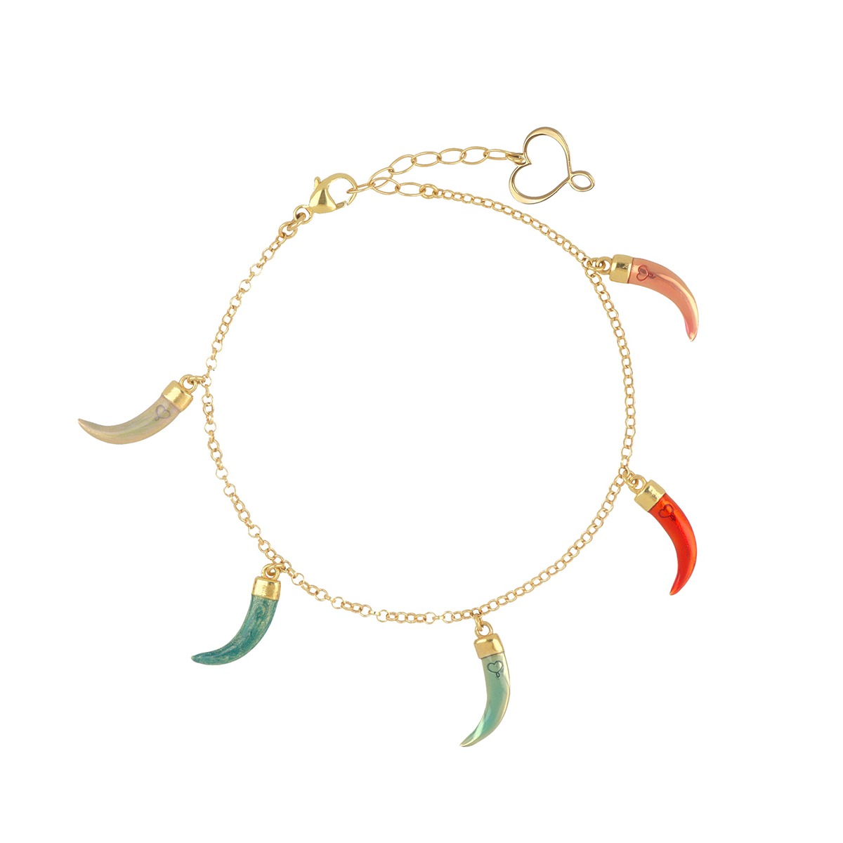 BRACCIALE CON 5 ZANNE SMALTATE PENDENTI