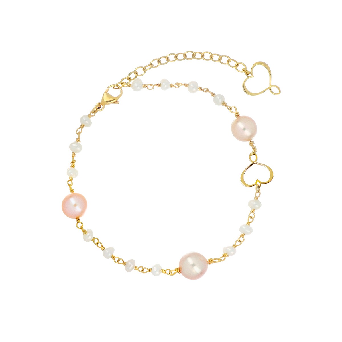 BRACCIALE CON ROSARIO DI PERLE BIANCHE E PERLE ROSA